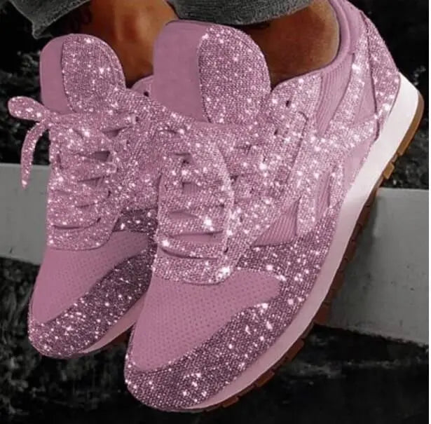 kvinnors avslappnade glittersneakers